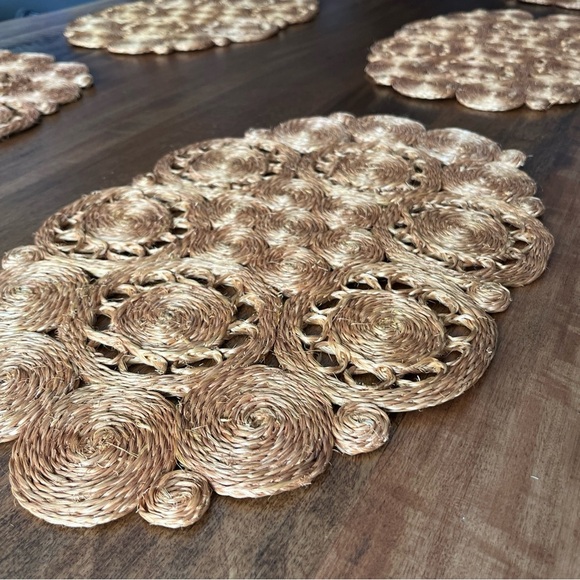 Vintage Jute Placemats Boho Natural Thick Woven Oval Lot of 6 - Picture 5 of 5